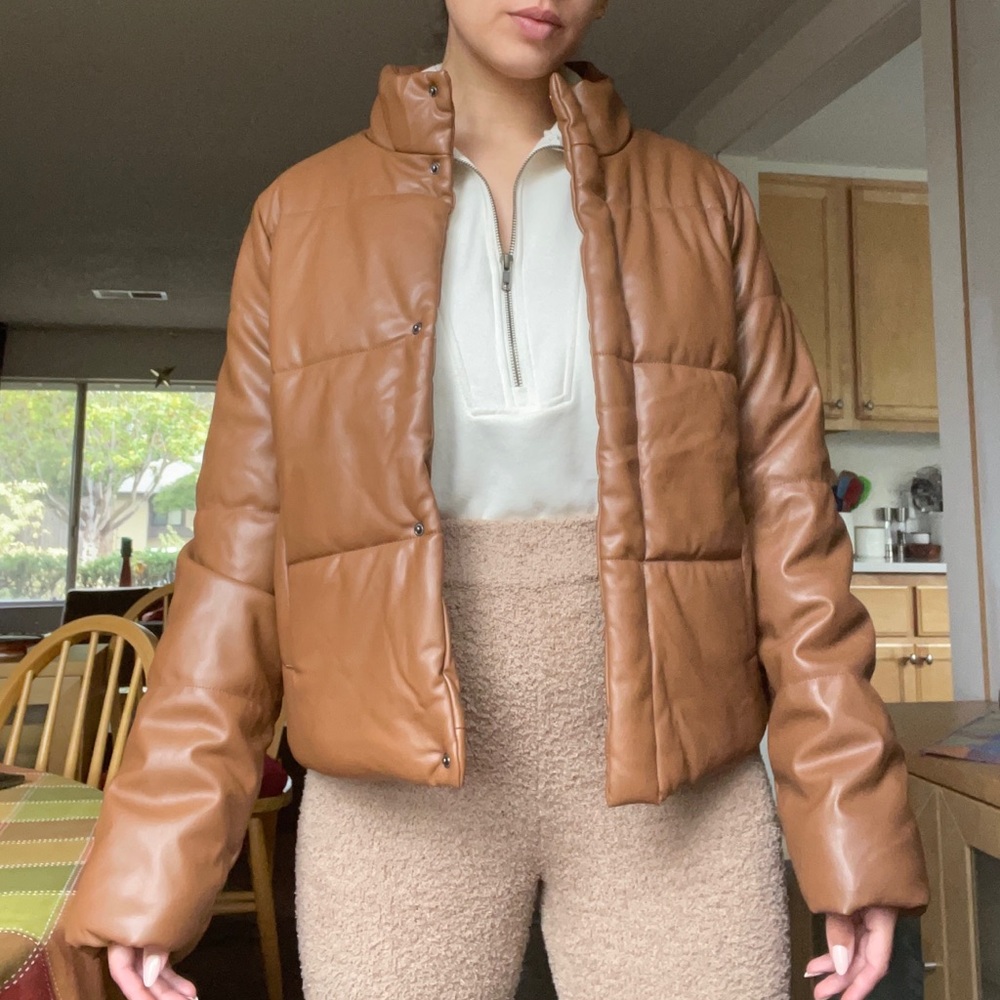 Vegan Leather Puffer Jacket Abercrombie Dupe
